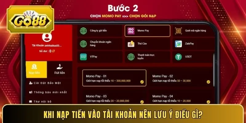 Khi nạp tiền vào tài khoản nên lưu ý điều gì?